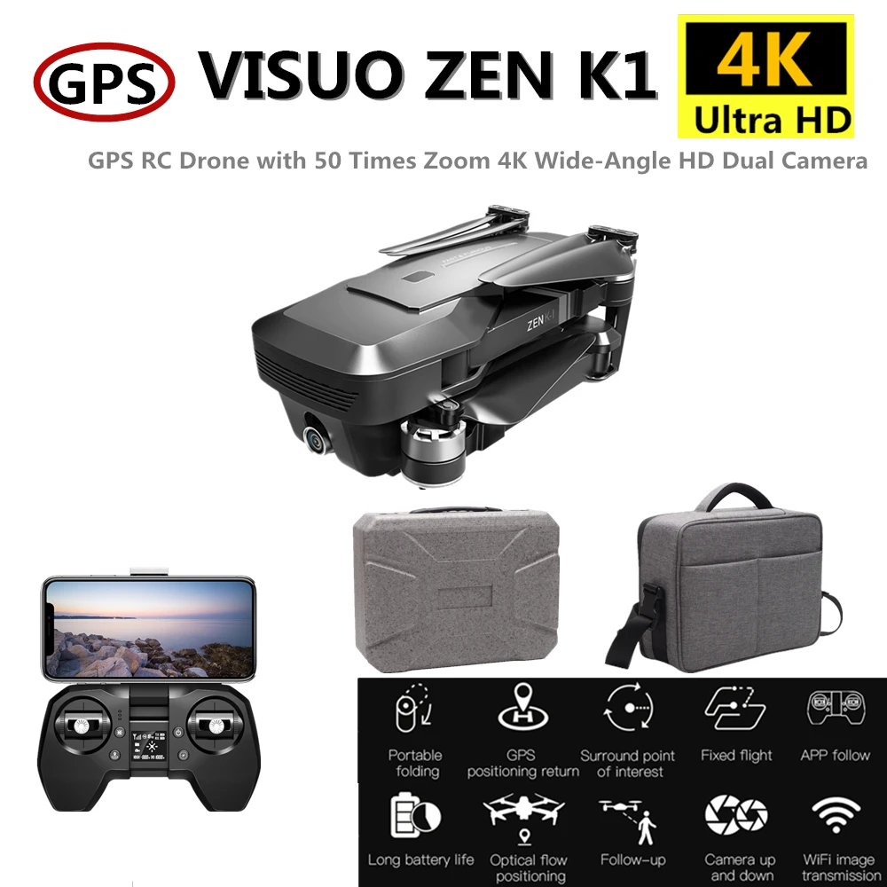 

VISUO ZEN K1 5G WIFI FPV RC Drone with 4K Dual Camera 120 Degrees Wide Angle Foldable Drone Quadcopter VS SG106 M69 F11 B4W