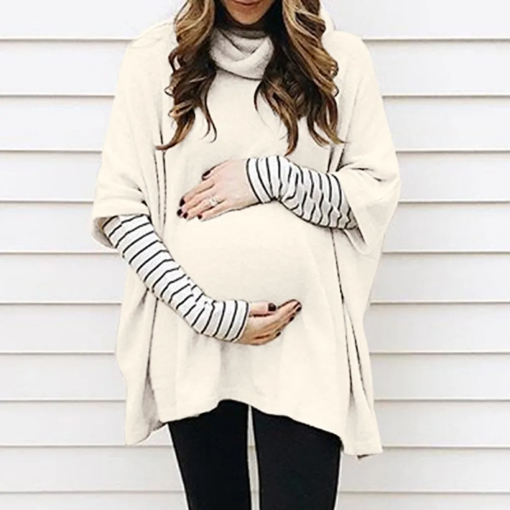 Женские топы для беременных с высоким воротником и длинными рукавами, пуловер в полоску, свободные блузки для беременных, топы 8