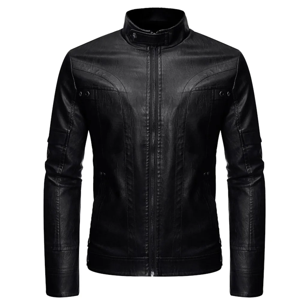 Черный Мужская кожаная куртка, новая стильная модная Куртка jaqueta de couro masculino, пальто из чистой кожи, Классические одноцветные удобные пальто deri ceket - Цвет: Черный
