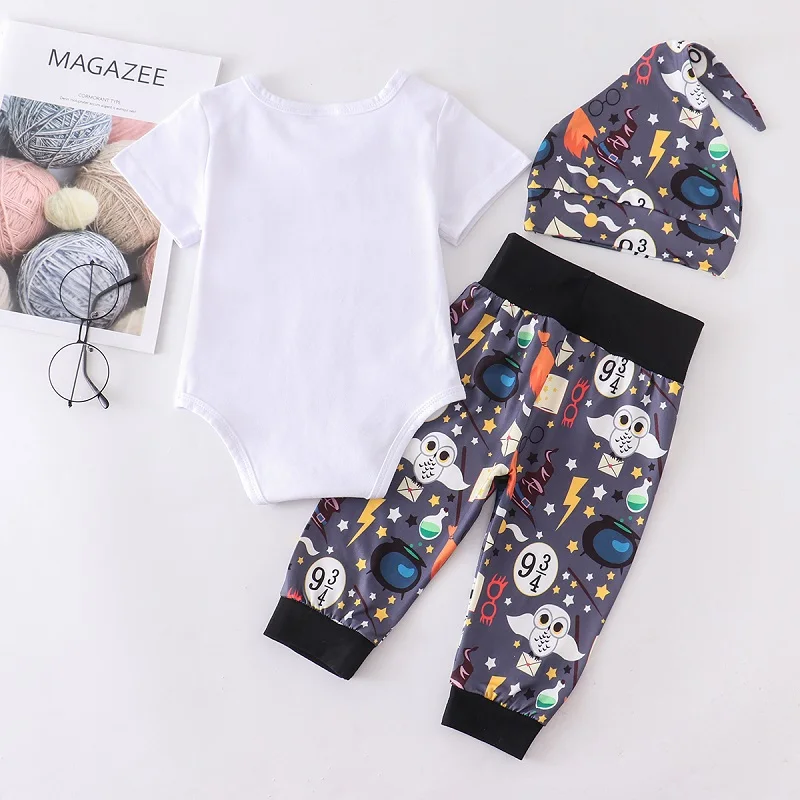 Newborn Baby Boy Clothes Outfits 3 Pieces Sets Little Wizard Tops+Pants+Hat Toddler Baby Boy Girl Clothing