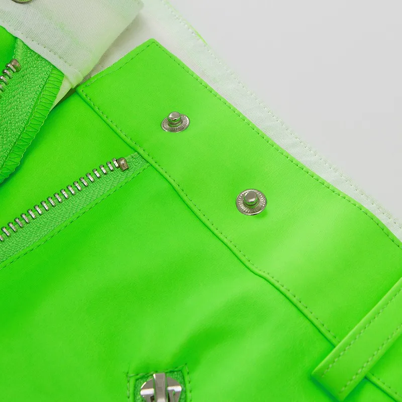 Kawaii Skirt Cute Cartoon Mini A Line Skirt Sexy Summer Zipper Skirts Womens Vintage Short Fluorescent Green Black Korean