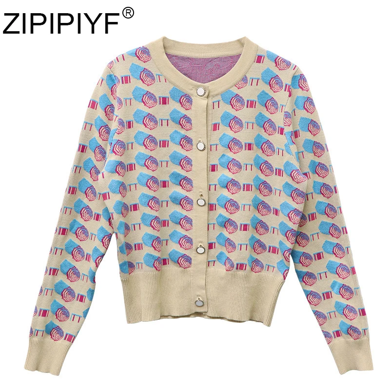 Quality Beading Umbrella Pattern Women Sweater Fashion V-Neck Single-Breasted Casual Style Elegant Lady Knitted Cardigans C2082