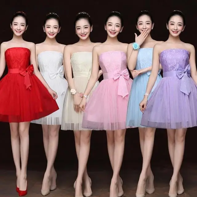 M329 Champagne Red White Pink Junior Bridesmaid Dresses Short Dress Girl Women Prom Gown Lady Graduation Vestidos