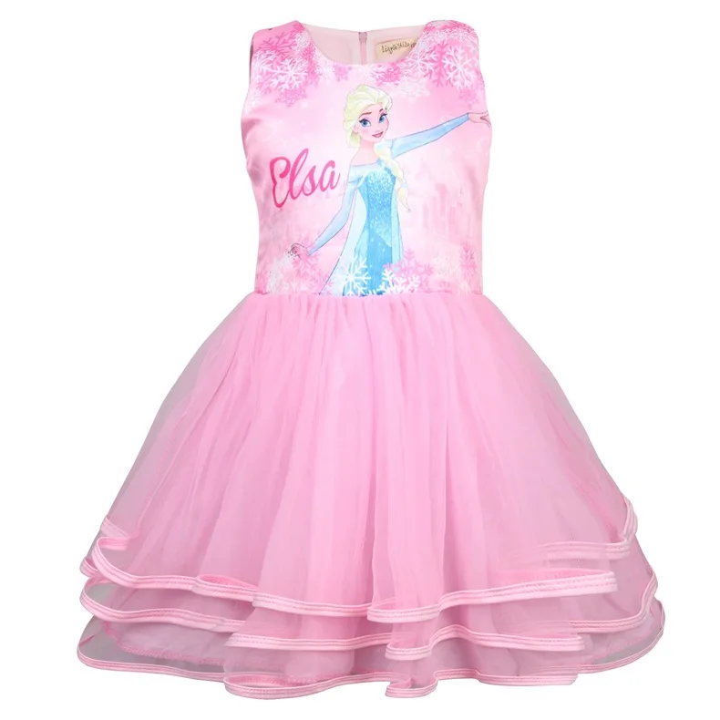 DS017-Pink Платья Снежной Королевы Эльзы и Анны для девочек; подарок на день рождения; вечерние платья-пачки принцессы для девочек; Рождественская одежда для детей - Цвет: DS017-Pink