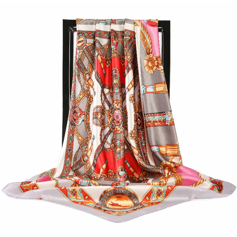2021 Silk Scarf Women Fashion Designer Beautiful Flowers Foulard Soft Satin Shawl Scarfs Kerchief 90*90cm Square Neck Headscarf |