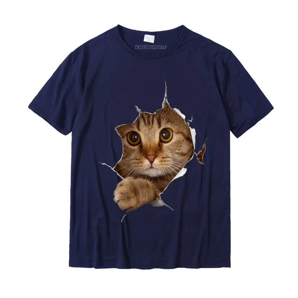 Family Cotton Fabric T Shirt for Men Short Sleeve Funny T Shirt New Arrival VALENTINE DAY Round Neck Tee Shirt Design Womens Sweet Kitten Torn Cloth - Funny Cat Lover Cat Owner Cat Lady V-Neck T-Shirt__MZ23550 navy
