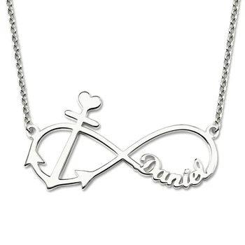 

Drop Shipping Infinity Anchor Necklace with Name Infinite Pendant Custom Letter Name Chain Women Jewelry Sterling Silver