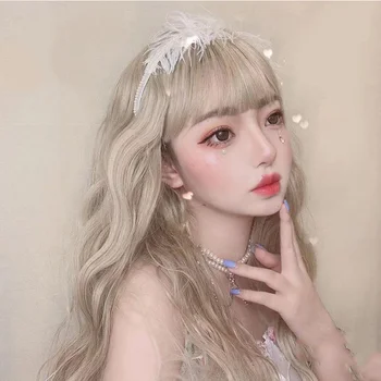 

LUPU Big Wavy Long Curly Hair Green For Women Wig With Bangs Synthetic High Temperture Fiber Cosplay 360Hairnet