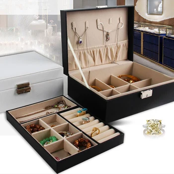 

Double-layer Velvet Jewelry Box European Jewelry Storage Box Large Space Jewelry Holder Gift box Leather Jewelry Box Storage Box