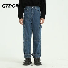 Aliexpress - GTDOM Men Straight Jeans Four Seasons Japanese Trousers Cotton 2021 New Overalls Denim Blue Button Fly Long Jeans
