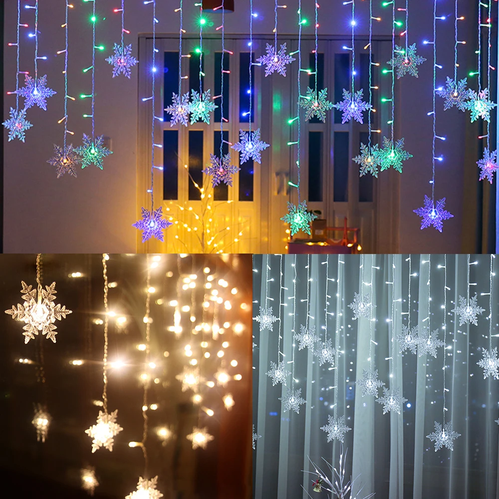 3.5M 96 LEDS Outdoor Christmas Curtain Lights Snowflake LED String Lights Garden Home Decor Christmas Lights LED Curtain Light