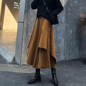 

Elegant Skirts Women Irregular Patchwork Long Skirts Casual Streetwear A-Line Chic Vintage Slim Skirt New 2020 Women's Autumn