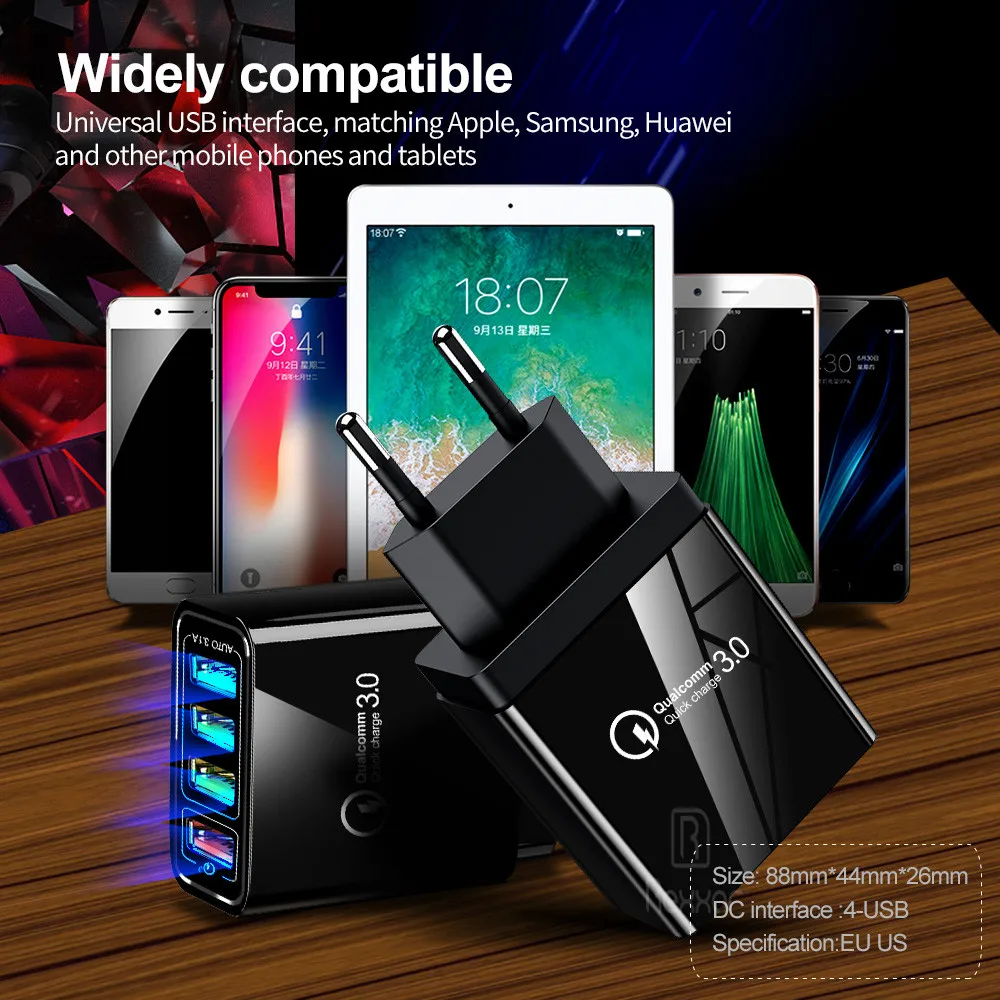 48 Вт Быстрая зарядка 3,0 USB зарядное устройство для iPhone 7 8 samsung S10 A50 huawei P30 Tablet QC 3,0 быстрое настенное зарядное устройство US EU UK Разъем-адаптер
