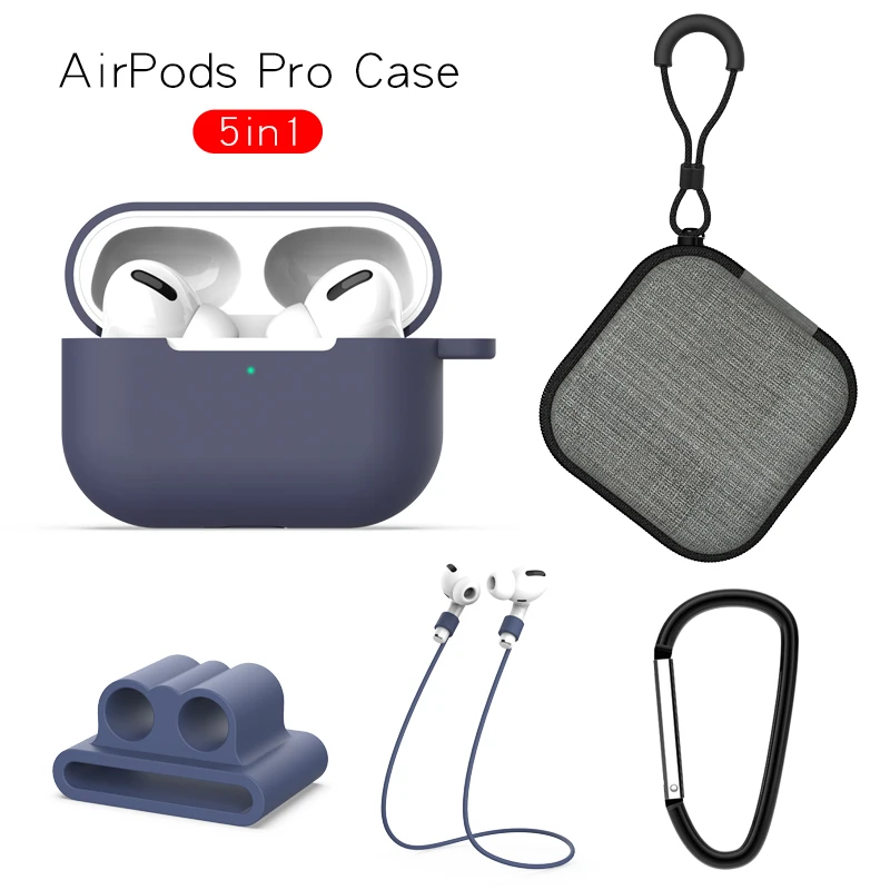 OTTWN Однотонная одежда силиконовый чехол для AirPods Pro 3 Защитная крышка из 5-ти предметов bluetooth Наушники Аксессуары для airpods pro Чехол - Цвет: Blue