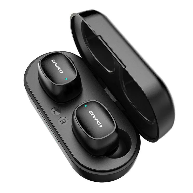 Black AWEI TWS 5,0 Bluetooth наушники настоящие беспроводные наушники Беспроводная зарядка наушники гарнитура с микрофоном для iPhone Xiaomi - Цвет: Black