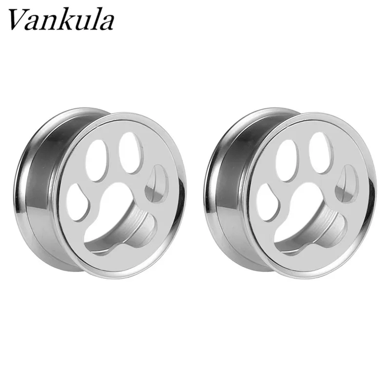 Vankula 316L Stainless steel Ear Plug Tunnels Body Jewelry Piercing The Bear's Paw Ear Tunnel Earrings 2pcs Lot Pair Selling