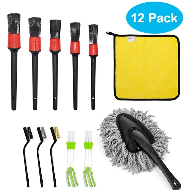 

12Pcs Car Detailing Brush Set for Cleaning Auto Interior Exterior Wheels Gap Rims Engine Emblems Air Vents Leather Dashboard