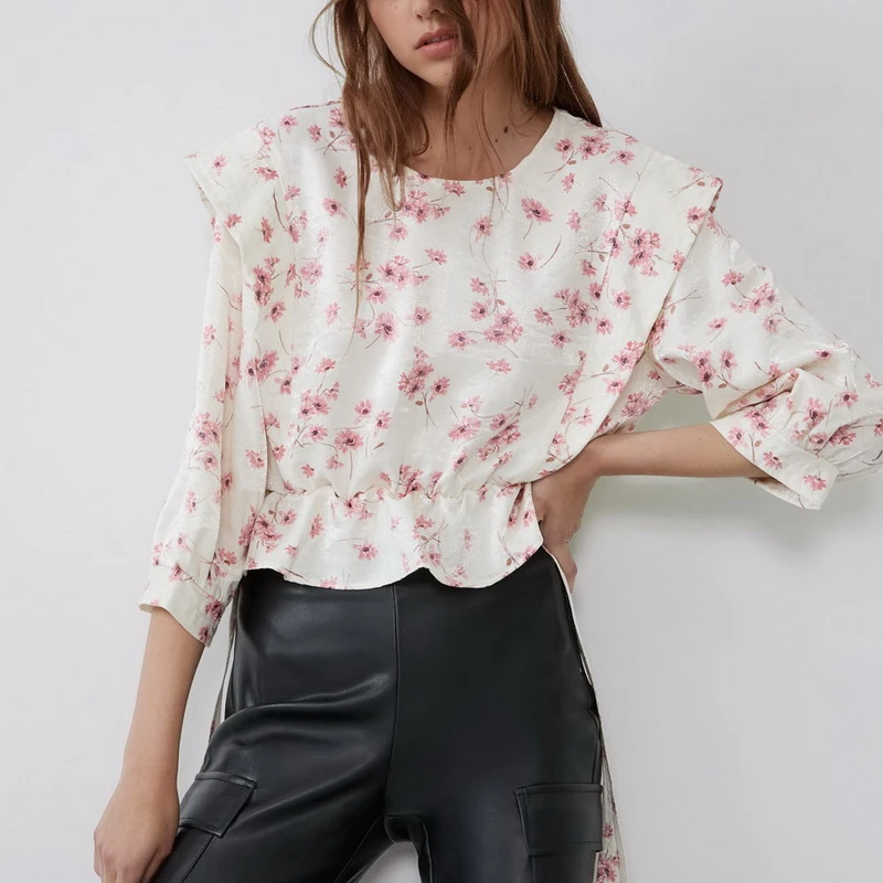Blusa de mujer otoño nueva moda estampado Floral camisetas de manga larga chica Tops cortos|Blusas y camisas| - AliExpress