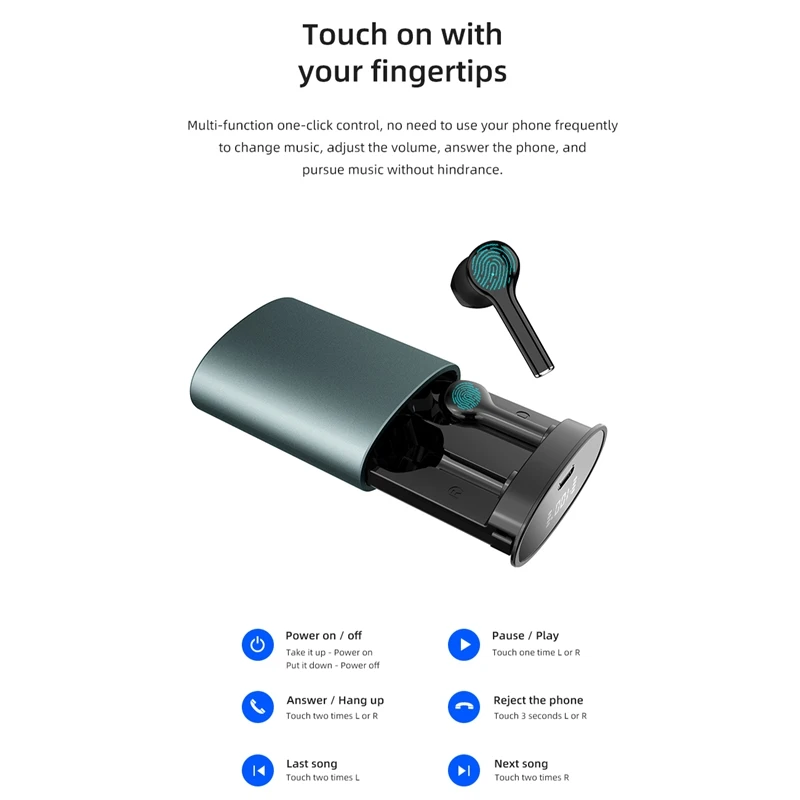T7 Bluetooth Headphones Contact Control with Wireless Charging Case IPX5 Waterproof TWS Stereo Earphones for Sport