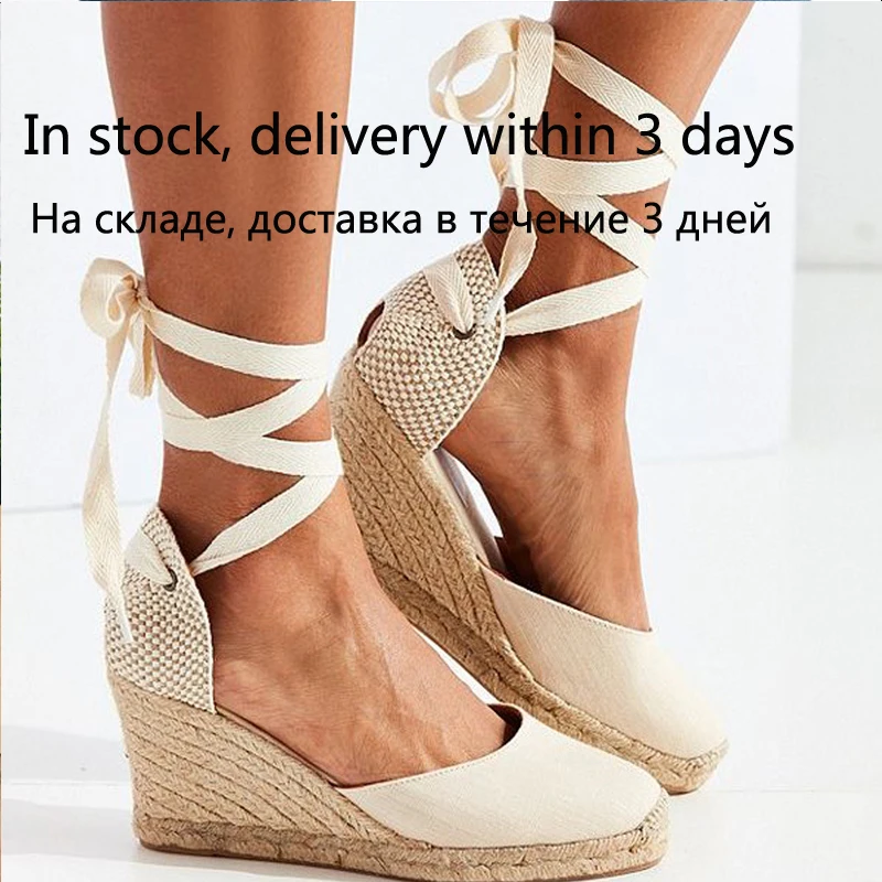 Women's Espadrille Ankle Strap Sandals Comfortable Slippers Ladies Womens Casual Shoes Breathable Flax Hemp Canvas Pumps