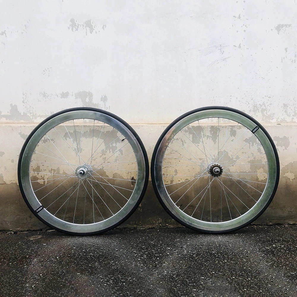 700CWheelFixedGearBikeFixieRimWithTiresSilver50mmAluminum