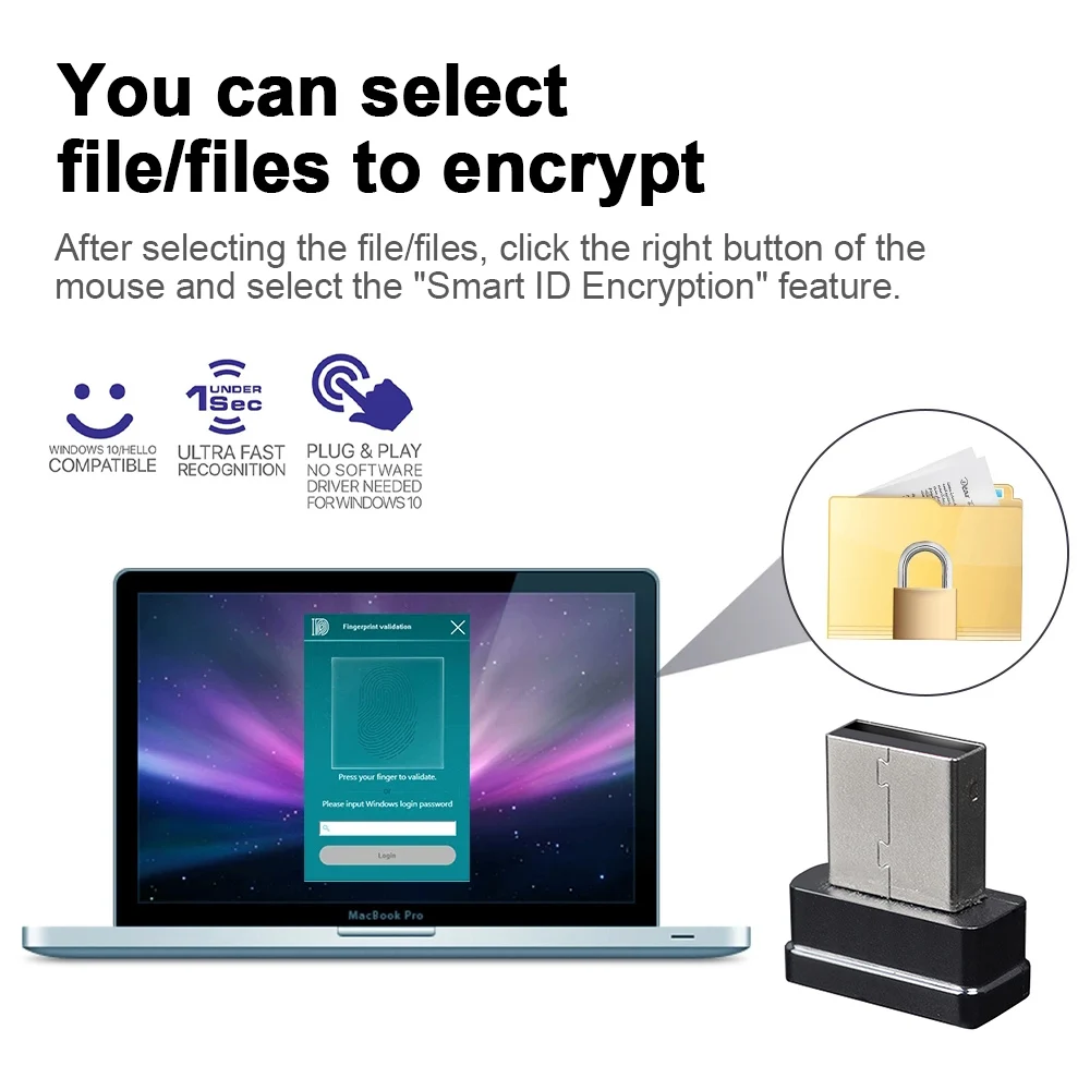 USB Fingerprint Reader Module for Windows 7、8、10 、11 Hello, Biometric Scanner padlock for Laptops & PC