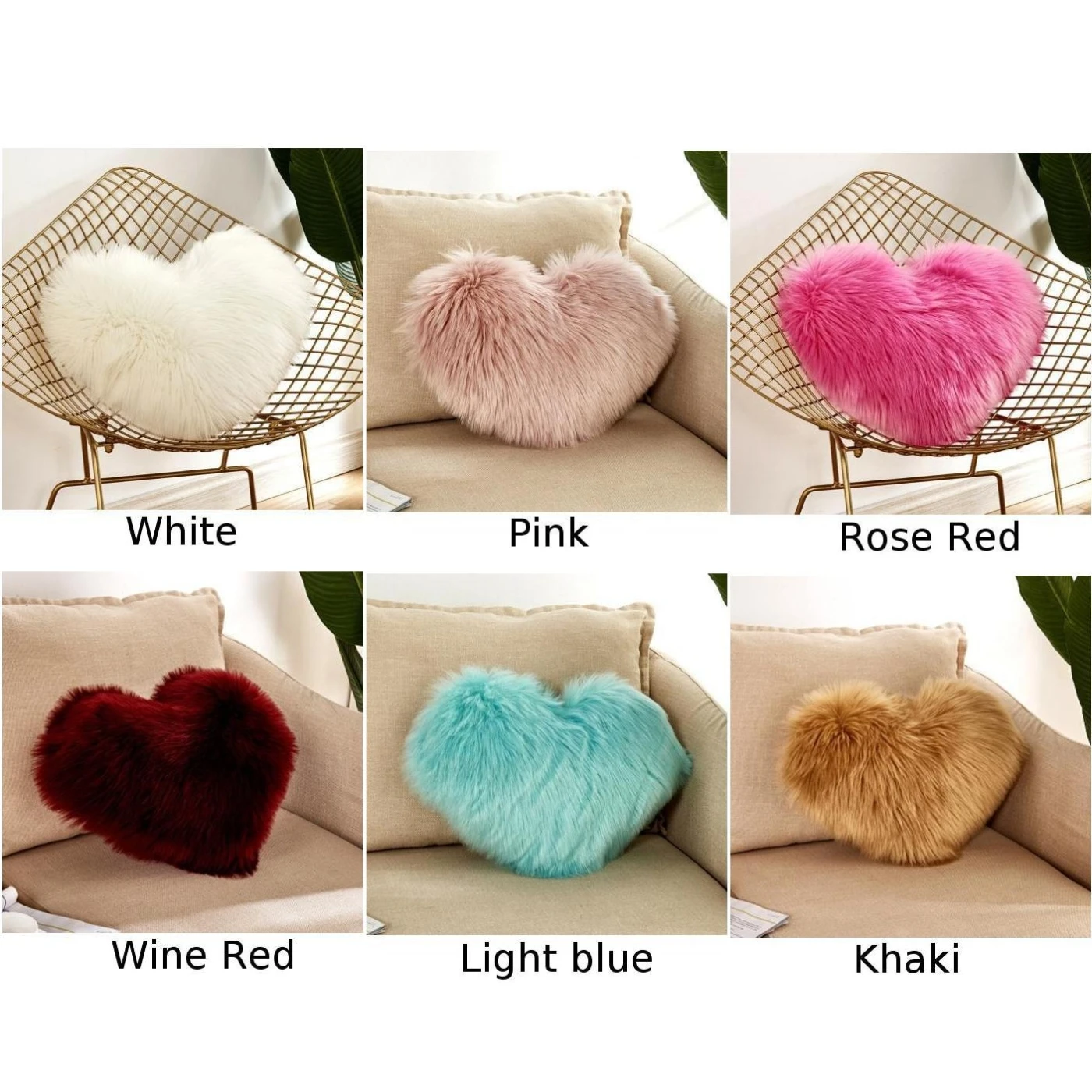 Plush Shaggy Throw Cushion Cover Heart Shape Fluffy Pillow Case Home Decor Lot