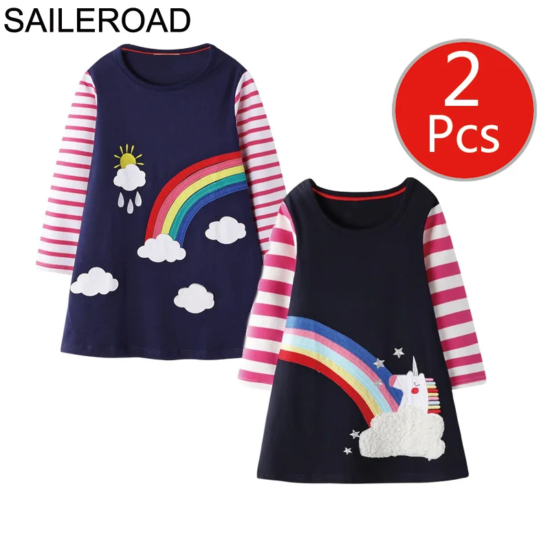 7112 7120 photo SAILEROAD 2 шт. Фруктовое Яблоко с Принтом Девушки Карманные Платья Vestidos 5 Лет Платье Принцессы для Детей Одежда Vestido Unicornio - Цвет: 7112 7120 photo