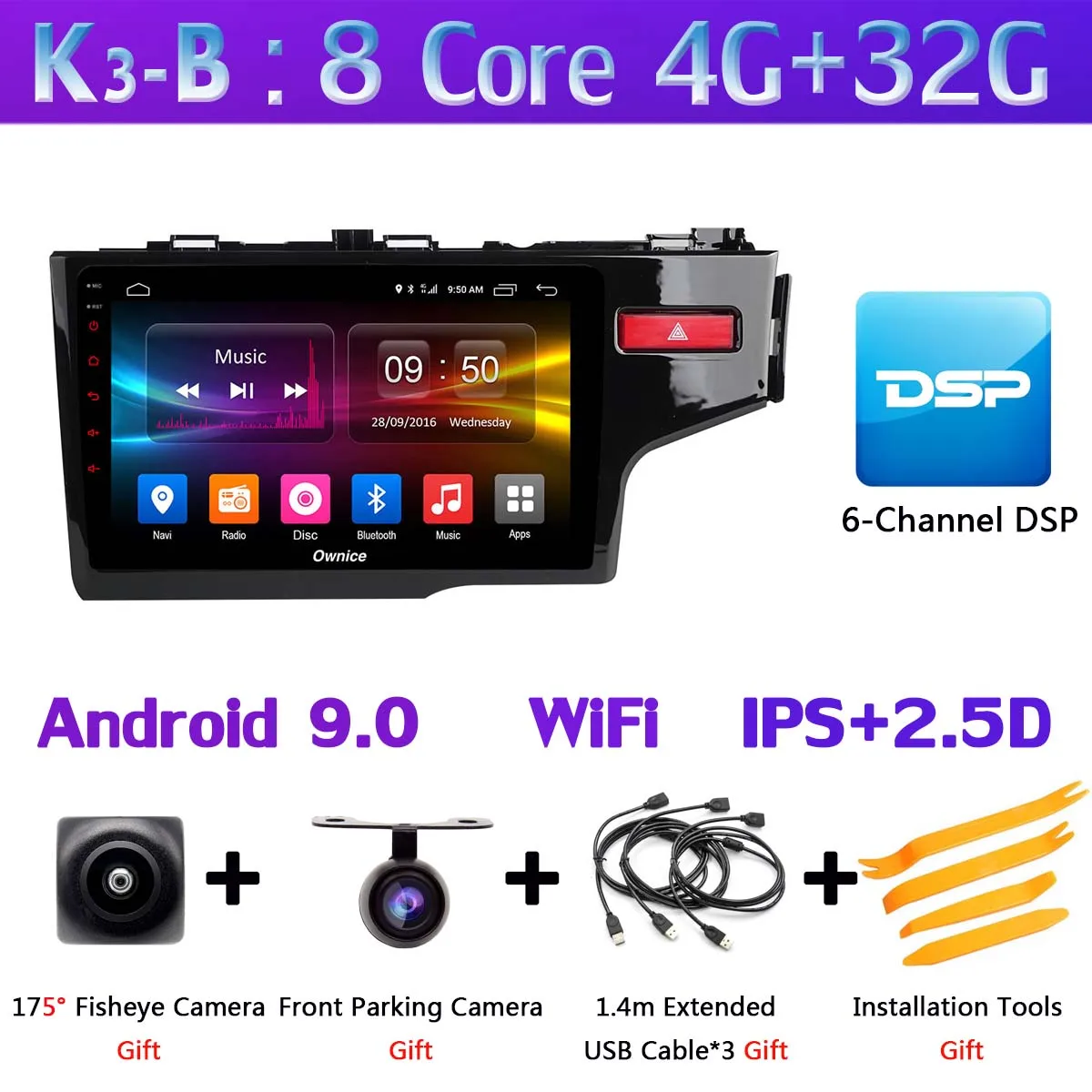 Панорамная камера 360 ° Android 9,0 8 ядерный 4G+ 64G DSP SPDIF CarPlay Автомобильный gps радио плеер для Honda Fit Jazz- LHD RHD - Цвет: K3-B