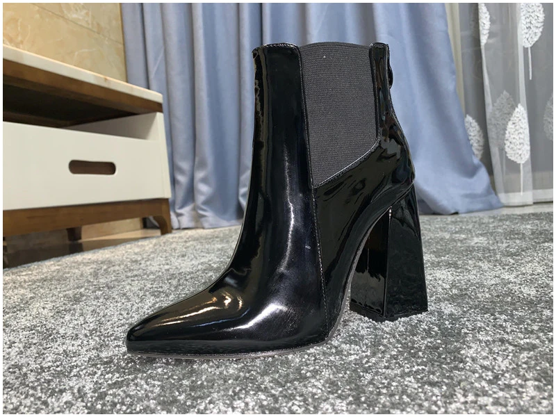 Eilyken/Зимние ботильоны из змеиной кожи с острым носком; женские черные мотоботы; женская обувь на высоком массивном каблуке на молнии; женская обувь; размер 42