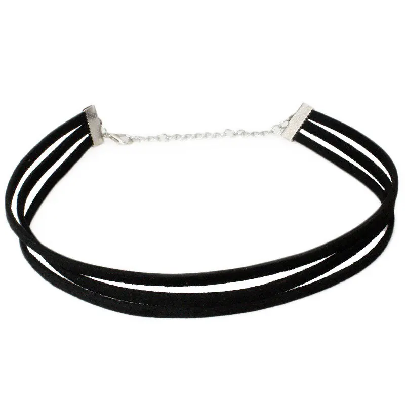 Hollow Designs Black Leather Velvet Choker Necklace Layer 26 H2bdd88c3e4a140619784af94615cc614V