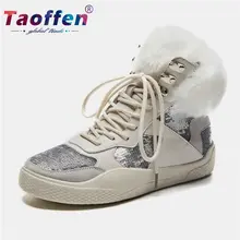 Taoffen/ женские кроссовки из натуральной кожи; женская прогулочная обувь; повседневные Зимние Теплые ботильоны; кроссовки на плоской подошве с мехом; Размеры 35-42