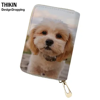 

THIKIN 3D Shih-poo Printing Card Holders Women Cute Dog Passport Card Bags Ladies PU Leather Credit Card Student Cases Females