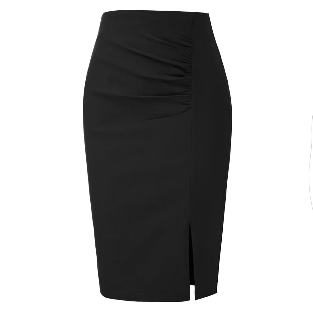 Belle Poque Women Elegant Runched High Waist Stretchy Short Pencil Bodycon Skirt Elegant Office Lady Slim Fit Workwear Solid A30