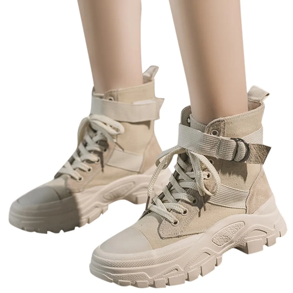 

2019 New Autumn Beige Canvas Women Sneakers Fashion Thick Bottom Womens Platform Sneakers Casual Shoes Zapatos De Mujer#G7