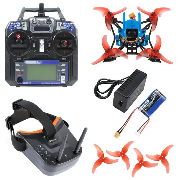 Синий JMT T100 DIY FPV гоночный Дрон зубочистка полный комплект w/1200TVL PAL/NTSC Cam/FS I6 пульт дистанционного управления/5,8G FPV LST-009 FPV очки - Цвет: Синий