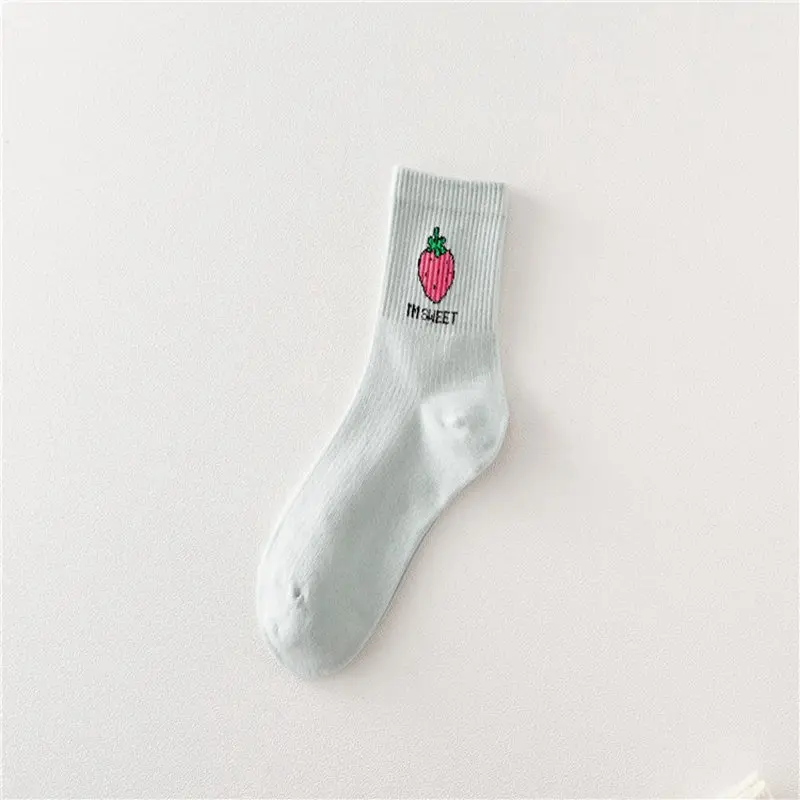blue socks 1 предмет, новинка, милые женские носки с рисунками героев мультфильмов, фрукты, вышивка, персик, клубника, банан, узор в Корейском стиле, Harajuku, забавные высокие длинные хлопковые носки - Цвет: blue socks
