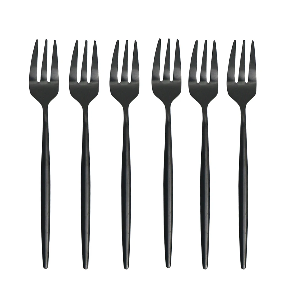 6Pcs Black Cake Fork Set Stainless Steel Tableware For Fruit Salad Colourful Flatware Cutlery Party Restaurant Supplies | Дом и сад