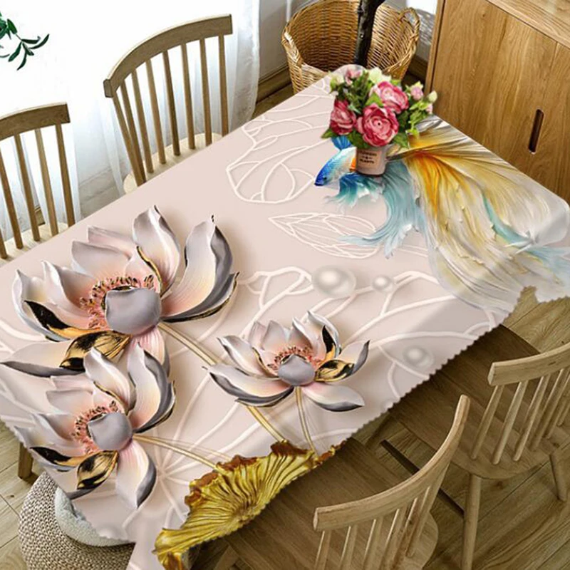 fish Модная 3D скатерть с цветочным рисунком магнолии, Пылезащитная скатерть для обеденного стола, скатерть с красной розой для свадебного праздника, скатерть из полиэстера - Цвет: fish