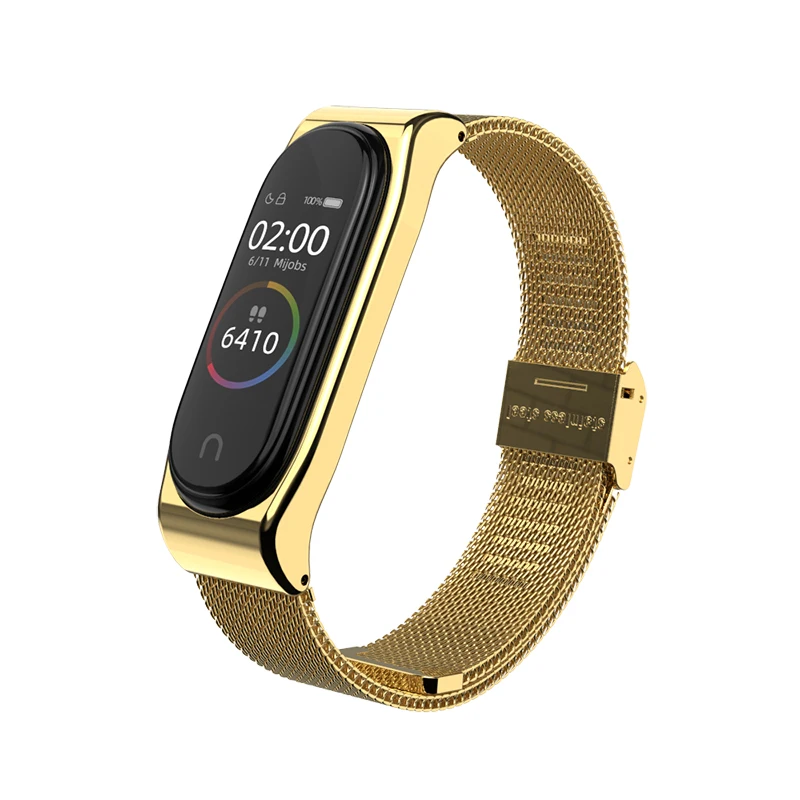 Gold 3 BOORUI для xiaomi mi Band 3 4 ремешок с металлической пряжкой mi band 4 ремешок из нержавеющей стали Безвинтовой mi band 3 ремешок для xiaomi mi band 4 - Цвет: Gold 3