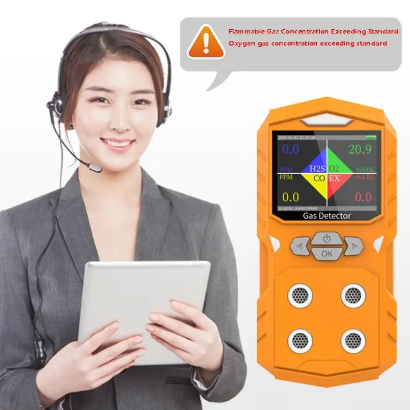 4 в 1 EX/O2/H2S/CO детектор lcd цифровой голосовой анализатор угарного газа