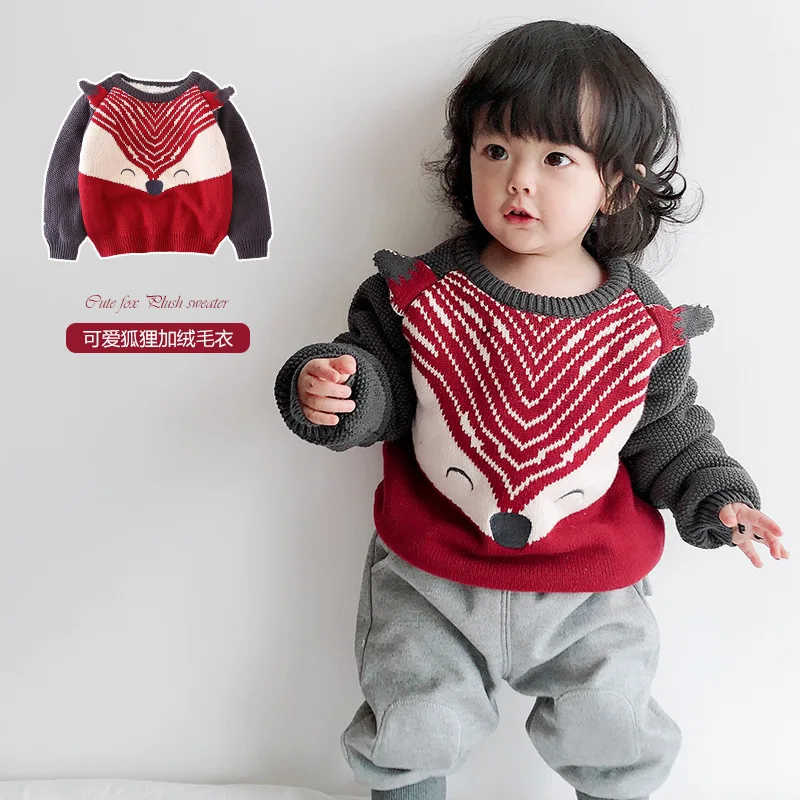 

Wt1633 Enzo Brother 2019 Winter New Products Baby Fox Knitted Pullover plus Velvet Sweater