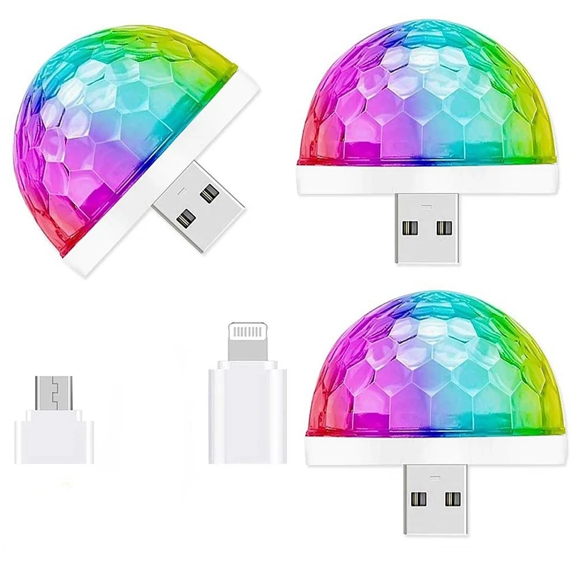3 шт. в упаковке, USB, мини-дискотека, Вечерние огни, активируются, Хэллоуин, DJ, дискотека, сценические огни, многоцветный светодиодный, для автомобиля, окружающие огни, Рождество P