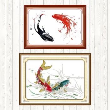 

Playing Carps Embroidery Handmade Needlework Package Wall Home Decor Cross Stitch Kits DMC Floss Kits 11CT 14CT Cross Stitch Set