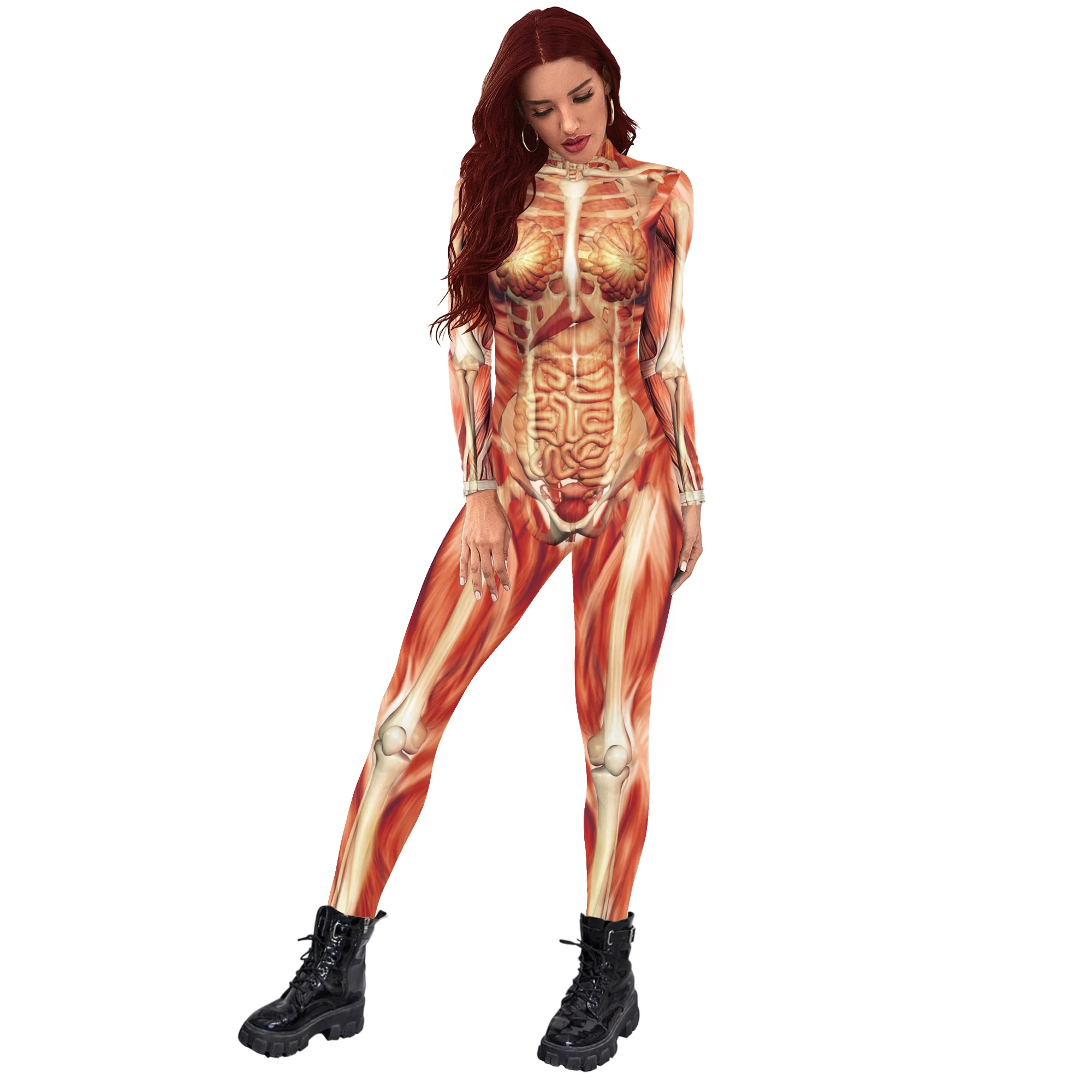 thumbnail image 1 of Monos rojos con músculos humanos nuevos a la moda, disfraces de cosplay de anime para adultos, ropa de fiesta para hombres y mujeres, monos ajustados, 1 of 5