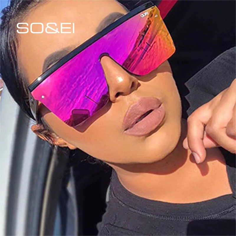 

SO&EI Vintage Oversized Square One Piece Women Nail Sunglasses Mirror Eyewear Female Outdoor Driving Beach Goggles Shades Oculos