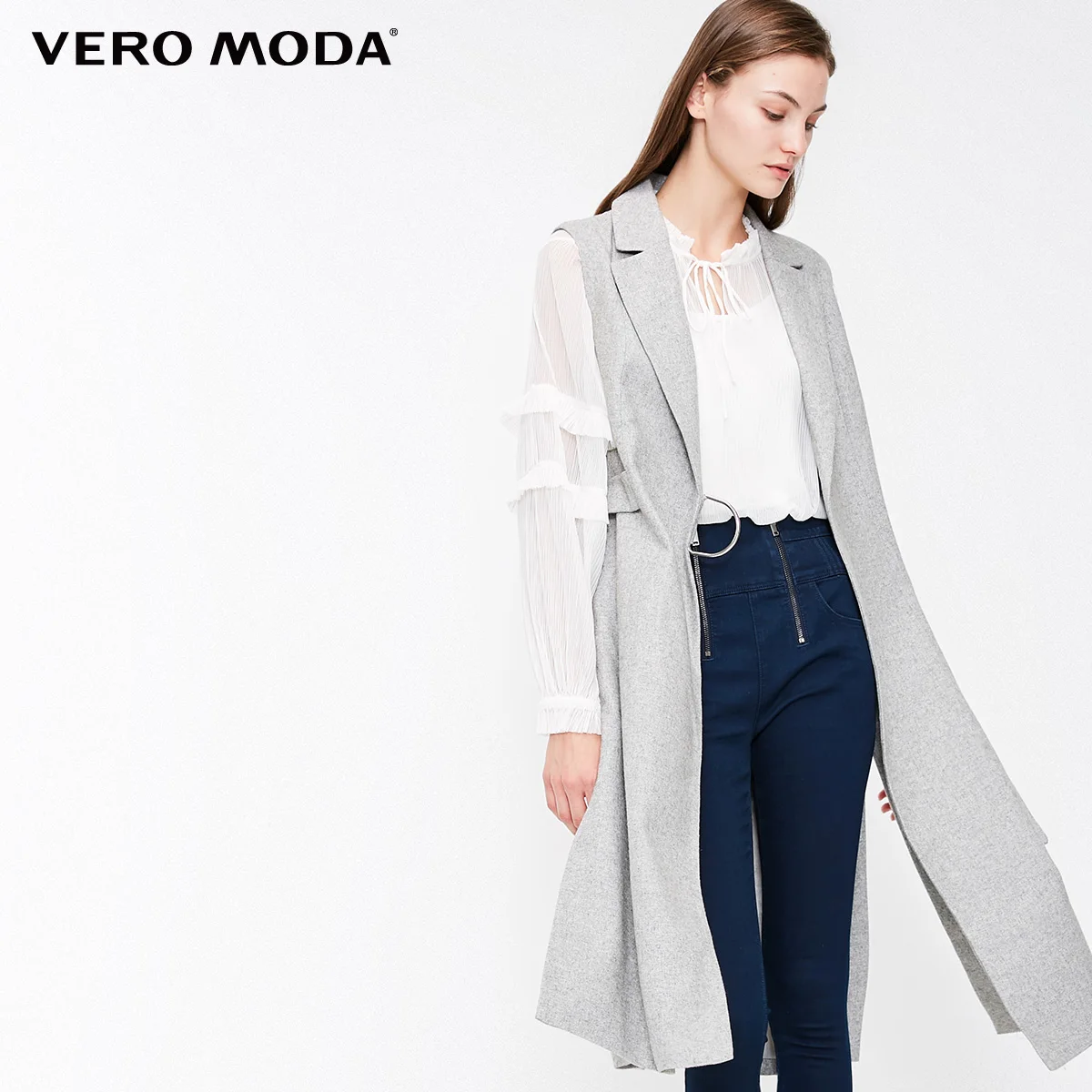 Lt. grey mel. Vero Moda зимний жилет без рукавов на шнуровке | 318334504 - Цвет: Lt. grey mel.