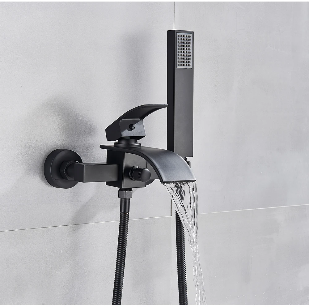 Robinet De Baignoire Cascade Avec Douchette - Robinet Baignoire Mural - Mitigeur Laiton