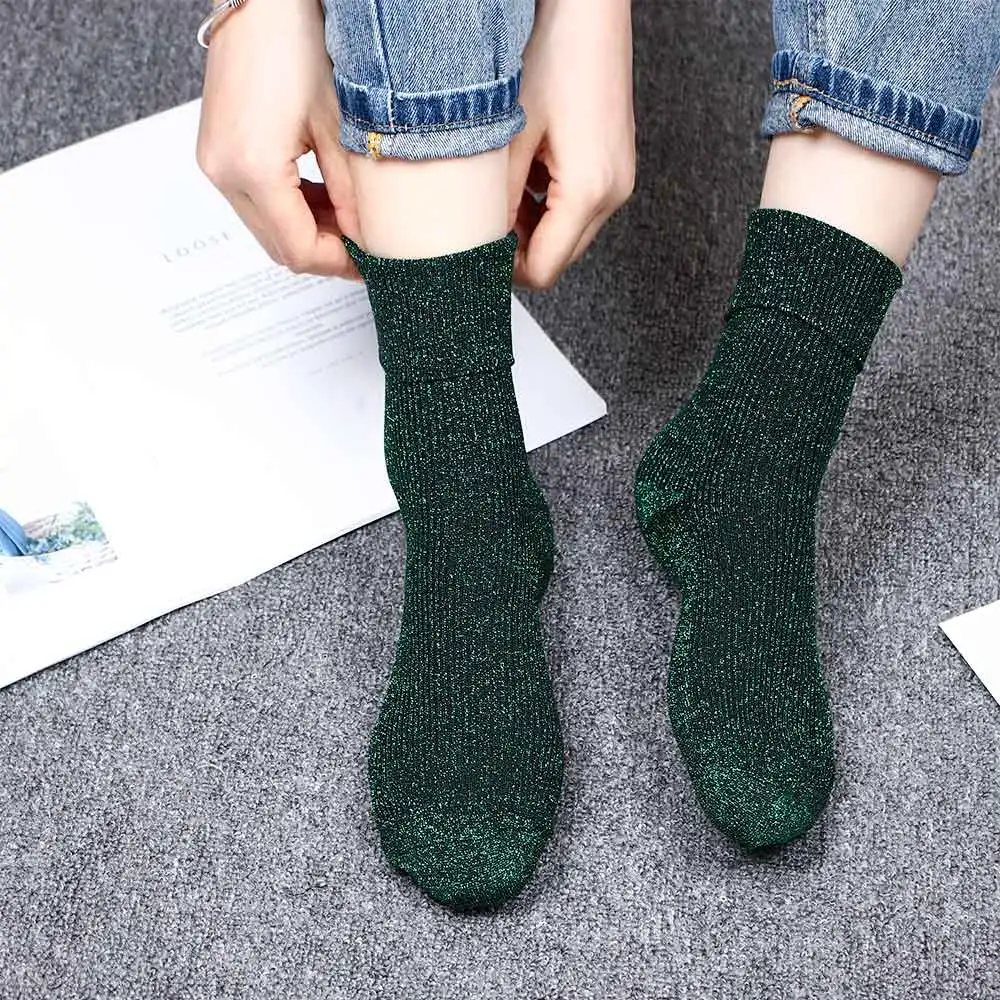 1 пара шикарных женских носочков с блестками, блестящие носочки золотого и серебристого цветов, повседневные яркие женские носки в стиле ретро, женские носки Meias