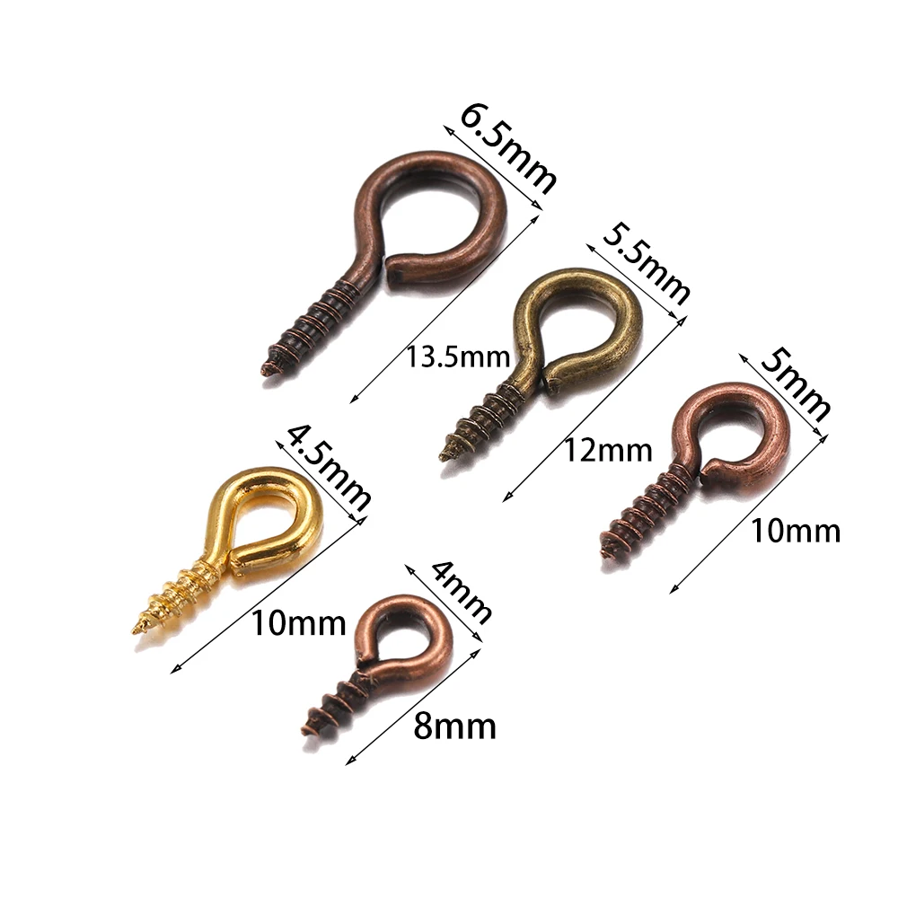100-200pcs Small Tiny Mini Eye Pins Eyepins Hooks Eyelets Screw Threaded Gold Clasps Hooks Jewelry Findings For Making DIY